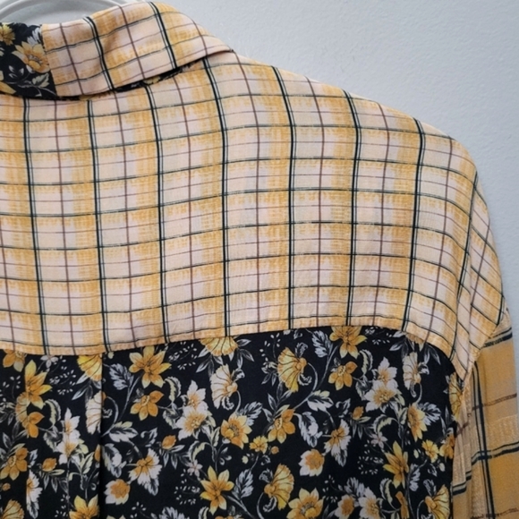 Zara Contrast Print Floral Plaid Button Front Blouse - Picture 9 of 11